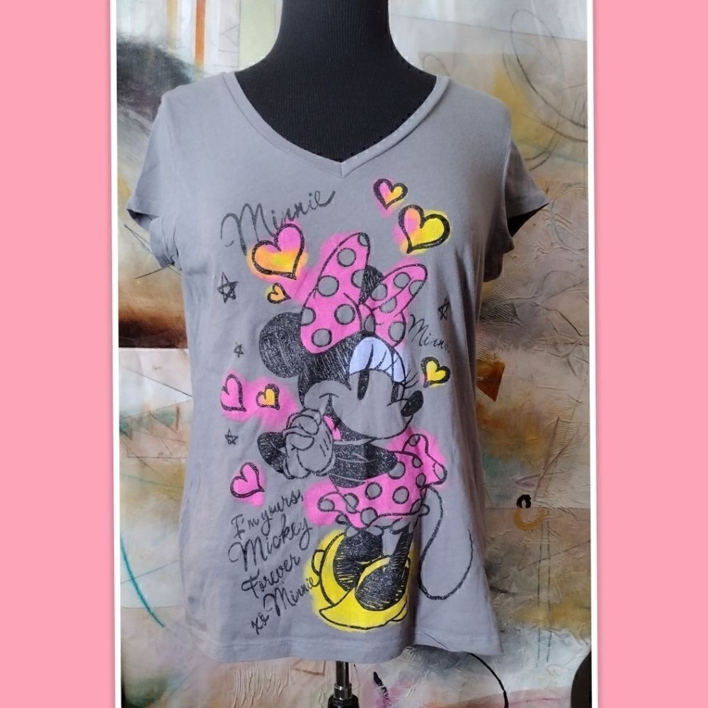 Disney T-Shirt Size XL(15-17) Gray Minnie Mouse Graphic Tee